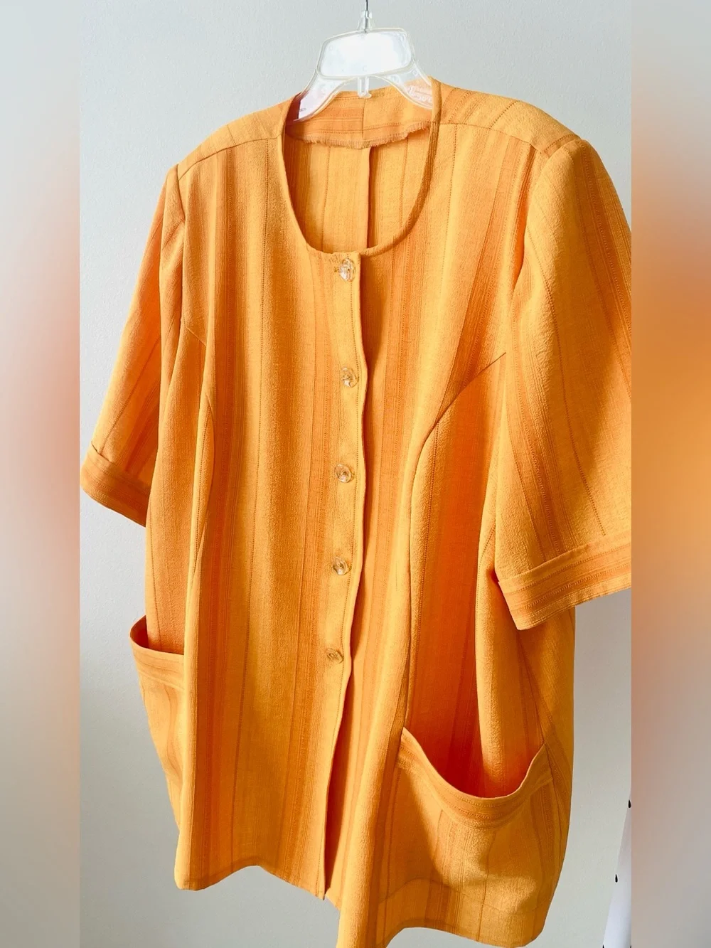 Women’s Textured Button Front Jacket Blazer Top Bright Orange Short Sleeve XXL